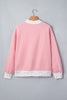 Pink High Neck Floral Patch Embroidery Long Sleeve Sweatshirt
