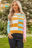 Jurassic Gold Color Block Striped Pullover Sweater