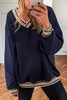 Parchment Varsity Contrast Striped Trim V Neck Sweatshirt