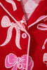 Red Sweet Bow Print Shirt Style Top Long 2pcs Pajama Set