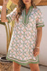 Multicolour Boho Geometric Flower Print Short Sleeve Loose Mini Dress