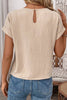 Parchment Solid Color Knotted Hem Short Sleeve Blouse