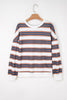 Brown Stripe Crew Neck Drop Shoulder Pullover Sweatshirt