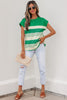 Black Stripe Mixed Print Crew Neck Cap Sleeve T Shirt