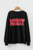 Blackish Green Twisted Rib Outlined Merry Letter Graphic Loose Long Sleeve Top