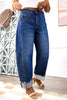 Sail Blue Raw Hem Turnup Loose Ankle-length Jeans