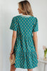 Green Contrast Trim V Neck Short Sleeve Floral Dress