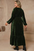 Blackish Green V Neck Long Sleeve Velvet Loose Fit Plus Size Dress