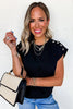 Black Casual Solid Short Sleeve Top with Metal Button Details Key Features