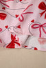 Red Bow Print Valentine Long Sleeve Shirt Shorts 2 Pcs Pajama Set