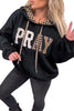 Light Grey PRAY Mix Pattern Letter Graphic Plaid Contrast Drawstring Hoodie