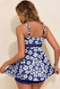 Rose Red Color Block Patchwork Bow Knot Detail Sleeveless Swim Dress