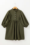 Vineyard Green Corduroy Snap Buttons Empire Waist Bracelet Sleeve Dress