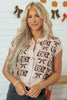 Brown Western Horseshoe Bow Pattern Button Front Sleeveless Knit Sweater