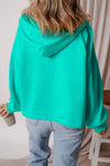 Moss Green Fleece Lined Half Zipper Kangaroo Pockets Loose Hoodie