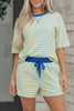 Green Stripe Drop Shoulder Boxy Casual Terry Short Set