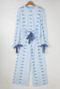 Sky Blue Stripe Bow Star Print Tied Detail 2pcs Lounge Set