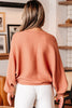 Apricot Pink Wide Rib Knit Button Front Dolman Sleeve Sweater Cardigan
