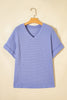 Wisteria Waffle V Neck Short Sleeve Knit Top