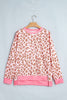 Khaki Leopard Polka Dot Colorblock Trim Long Sleeve Top