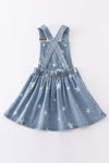 Blue star print strap denim dress