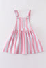 Pink stripe denim strap overall dress