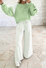 Light Blue Polka Dot Patchwork Colorblock Long Sleeve Casual Two Piece Pants Set