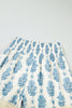 Sky Blue Floral Print Lace Patchwork Detail Wide Leg Pants