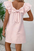 Light Pink Textured Flutter Sleeve Square Neck Bow Back Mini Dress
