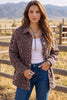 Khaki Oversized Leopard Print Long Sleeve Patch Pocket Denim Jacket