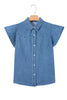 Dusk Blue Ruffled Short Sleeve Denim Shirt
