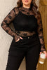 White Plus Size Floral Mesh Long Sleeve Top
