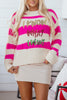 Rose Red I KNOW WAHT I WAT Sequin Letter Graphic Colorblock Loose Sweater