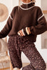 Coffee Contrast Trim Mock Neck Drop Shoulder Relaxed Sweater