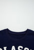 Black CLASSY UNTIL KICKOFF Plush Letter Patched Loose Sweatshirt