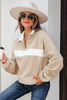 Parchment Fleece Colorblock Patchwork Zipped Neck Pullover Sweatshirt