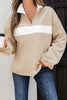 Parchment Fleece Colorblock Patchwork Zipped Neck Pullover Sweatshirt