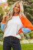Light Grey Color Block Raglan Sleeve Contrast Stitching Loose Fit Top