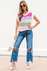 Rose Stripe Colorblock Hollowed Knit Scallop Edge Sweater Vest