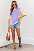 White Color Block Patchwork Half Sleeve Oversized T Shirt