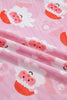 Pink Abstract Santa Print Stand Neck Sheath Long Sleeve Top