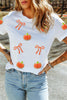 White Sequin Chenille Pumpkin Bow Pattern Casual Short T Shirt
