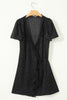 Black Polka Dot Print Lace Trim Wrap Mini Dress