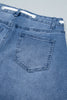 Beau Blue Solid Patchwork Grommet Tie Waist Loose Ankle-Length Jeans