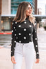 Black Vintage Polka Dot Print Mesh Long Sleeve Bodysuit