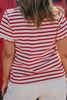 Red Stripe Plus Size Scalloped Trim Round Neck Short Sleeve Top