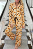 Orange Halloween Pumpkin Print Two Piece Long Sleeve Lounge Set