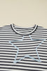 Gray Stripe Contrast Star Stitched Plus Size Long Sleeve Top