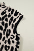Black Leopard Print High Neck Short Sleeve Sweater