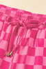 Multicolour Checkered Drawstring Elastic Waist Casual Shorts